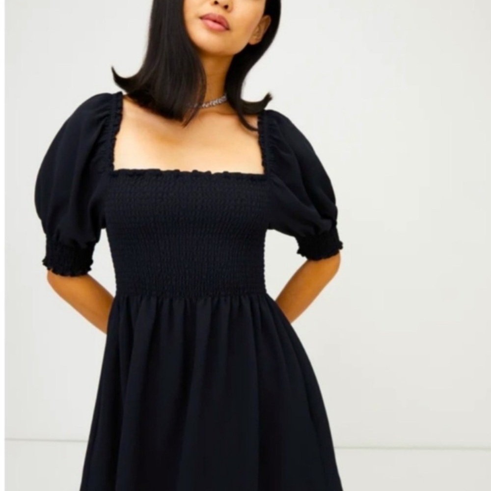 Hill House Black A-Line Puff Sleeve Mini Dress